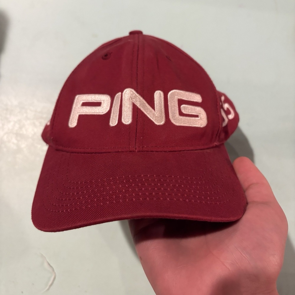 PING Hat Cap Strap Back Red G5 Golf Embroidered Curved Brim Baseball Mens Tour